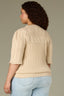 Deep Macadamia Above Elbow Flounce Scallop Sleeve Round Neck Ribbed Mixed Stitch Plus Size Sweater Top