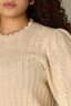 Deep Macadamia Above Elbow Flounce Scallop Sleeve Round Neck Ribbed Mixed Stitch Plus Size Sweater Top