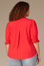Poppy Red Puff Elbow Scallop Sleeve Ruffle Stand Collar Neck Button Down Crochet Placket Pleated Yoke Plus Size Woven Top 