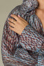 Nile Blue Plum Multi Animal Print Long French Cuff Sleeve Babylock Wire Edge Curled Collar Split Neck Self Tie Pleated Plus Size Woven Top 