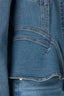 Mid Blue Denim Long Puff Sleeve Collar Neck Snap Front Breast Pocket Peplum Hem Plus Size Jacket