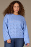 Heather Cerulean Blue Long Drop Shoulder Sleeve Round Neck Open Work Plus Size Sweater