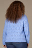 Heather Cerulean Blue Long Drop Shoulder Sleeve Round Neck Open Work Plus Size Sweater