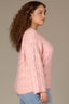 Heather Sweet Melon Long Drop Shoulder Sleeve Round Neck Open Work Plus Size Sweater
