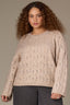 Heather Mocha Long Drop Shoulder Sleeve Round Neck Open Work Plus Size Sweater