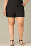 Black Skyrise Elastic Pull-OIn Banded Waist Faux Fly Patch Pocket Angled Dart Seam Plus Size Short