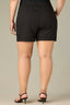Black Skyrise Elastic Pull-OIn Banded Waist Faux Fly Patch Pocket Angled Dart Seam Plus Size Short