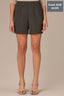 Midnight Olive Skyrise Elastic Pull-OIn Banded Waist Faux Fly Patch Pocket Angled Dart Seam Plus Size Short