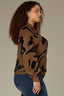 Golden Brown Black Long Blouson Sleeve Overlap Mock Neck Banded Hem Abstract Metallic Jacquard Print Plus Size Pull Over Sweater