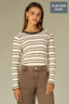 Ecru Black Long Raglan Sleeve Scoop Neck Striped Shirttail Hi-Low Hem Ringer Plus Size Knit Top
