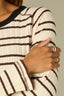 Ecru Black Long Raglan Sleeve Scoop Neck Striped Shirttail Hi-Low Hem Ringer Plus Size Knit Top