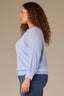 Blue Crush Three Quarter Pleated Sleeve Round V-Notch Neck Banded Hem Plus Size Sweater