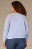 Blue Crush Three Quarter Pleated Sleeve Round V-Notch Neck Banded Hem Plus Size Sweater