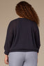 Navy Three Quarter Pleated Sleeve Round V-Notch Neck Banded Hem Plus Size Sweater
