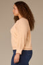 Peach Fuzz Three Quarter Pleated Sleeve Round V-Notch Neck Banded Hem Plus Size Sweater