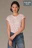 Autumn Sunset Print Stripe Extended Shoulder Cap Sleeve Stripe Print Scoop Neck Side Slit Hem Plus Size Knit Top