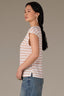 Autumn Sunset Print Stripe Extended Shoulder Cap Sleeve Stripe Print Scoop Neck Side Slit Hem Plus Size Knit Top