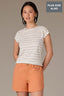 Meadow Print Stripe Extended Shoulder Cap Sleeve Stripe Print Scoop Neck Side Slit Hem Plus Size Knit Top