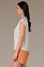 Meadow Print Stripe Extended Shoulder Cap Sleeve Stripe Print Scoop Neck Side Slit Hem Plus Size Knit Top