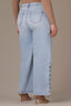 Light Blue Artisanal Denim Contour Shape Technology High Rise Hem Cutout Metallic Beading Plus Size Sam Wide Leg Jean 