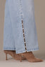 Light Blue Artisanal Denim Contour Shape Technology High Rise Hem Cutout Metallic Beading Plus Size Sam Wide Leg Jean 