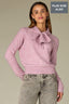 Sugar Plum Long Raglan Sleeve Wrap Tie Neck Cable Knit Sleeve Straight Banded Hem Plus Size Sweater Top