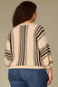 Oatmeal Black Three Quarter Pleated Dolman Blouson Sleeve Round Neck Striped Banded Hem Plus Size Sweater Top