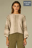 Oatmeal Oyster Mushroom Three Quarter Pleated Dolman Blouson Sleeve Round Neck Striped Banded Hem Plus Size Sweater Top
