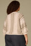 Oatmeal Oyster Mushroom Three Quarter Pleated Dolman Blouson Sleeve Round Neck Striped Banded Hem Plus Size Sweater Top