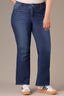 Blue Denim Madison High Rise Contour Shape Technology Grinded Hem String Itty Bitty More Boot Plus Size Jean