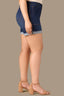 Indigo Denim High Rise Double Front Pocket Frayed Roll Cuff Hem Contour Shape Technology Plus Size Short