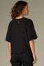 Black Elbow Raglan Bell Sleeve Shirred Scoop Neck Keyhole Back Pintucking Slit Hem Plus Size Woven Top