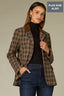 Brown Multi Plaid Long Buttoned Sleeve Triple Button Front Flap Pockets Faux Breast Pocket Suede Contrast Double Back Vent Plaid Print Plus Size Woven Blazer