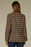 Brown Multi Plaid Long Buttoned Sleeve Triple Button Front Flap Pockets Faux Breast Pocket Suede Contrast Double Back Vent Plaid Print Plus Size Woven Blazer