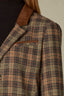Brown Multi Plaid Long Buttoned Sleeve Triple Button Front Flap Pockets Faux Breast Pocket Suede Contrast Double Back Vent Plaid Print Plus Size Woven Blazer