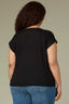 Black Extended Shoulder Cap Sleeve Round Neck Pointelle Stitch Straight Ribbed Hem Plus Size Sweater Top