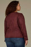 Oxblood Long Puff Slit Sleeve Collarless Hidden Snap Front Round Neck Breast Side Pocket Seaming Peplum Hem Plus Size Woven Jacket 