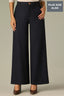 Dark Indigo Contour Shape Technology Skyrise Curved Front Pockets Patch Back Angled Dart Seams Gold Contrast Seam Slit Hem Whitney Wide Leg Plus Size Knit Pant