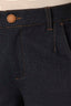 Dark Indigo Contour Shape Technology Skyrise Curved Front Pockets Patch Back Angled Dart Seams Gold Contrast Seam Slit Hem Whitney Wide Leg Plus Size Knit Pant