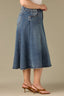 Mid Blue Artisanal Denim Double V-Yoke Seaming A-Line Midi Flare Hem Plus Size Skirt