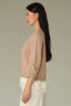 Pale Oak Ecru Three Quarter Sleeve V-Neck Rounded Lace Detail Twofer Design Straight Hem Lace Peek-Through Edge Sweater Top