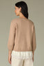 Pale Oak Ecru Three Quarter Sleeve V-Neck Rounded Lace Detail Twofer Design Straight Hem Lace Peek-Through Edge Sweater Top