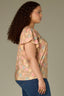 Golden Sugar Multi Short Puff Flutter Sleeve Round Neck U-Bib Yoke Pleated Half Zip Floral Print Plus Size Woven Top