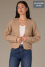 Oatmeal Long Blouson Cuff Sleeve Open Front Patch Pocket Open Work Round Collarless Neck Scallop Hem Plus Size Sweater Cardigan
