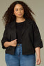 Black Long Button Roll Tab Sleeve Collar Neck Open Front Adjustable Cinched Back Hem Plus Size Woven Jacket
