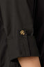 Black Long Button Roll Tab Sleeve Collar Neck Open Front Adjustable Cinched Back Hem Plus Size Woven Jacket