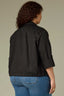 Black Long Button Roll Tab Sleeve Collar Neck Open Front Adjustable Cinched Back Hem Plus Size Woven Jacket