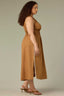 Butter Toffee Sleeveless Elastic Cased Bands Scoop Neck Smocked Waist Two Pockets Contrast Embroidered Side Midi Slit Hem Plus Size Woven Dress