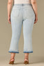 Powder Blue Artisanal Denim Contour Shape Technology High Rise Clean Finish Release Slit Embroidered Hem Plus Size Barely Boot Jean