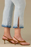 Powder Blue Artisanal Denim Contour Shape Technology High Rise Clean Finish Release Slit Embroidered Hem Plus Size Barely Boot Jean